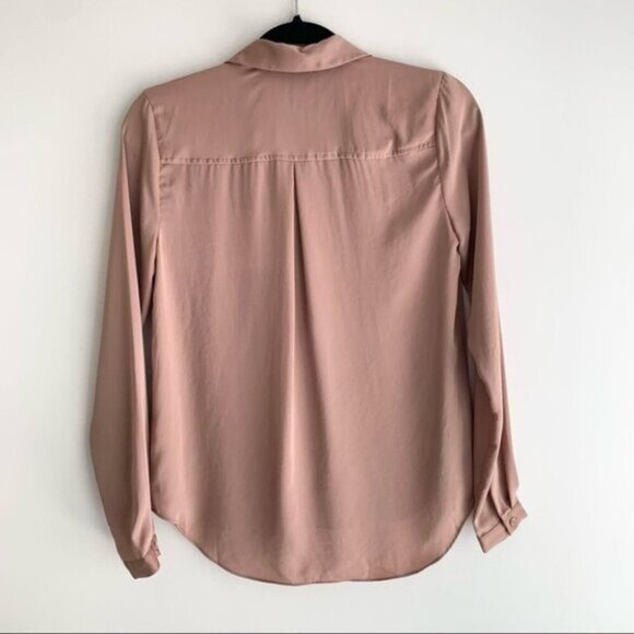 REVOLVE L'Academie Safari Blouse Camel Lace Up Tie Front Satin Size XS - Picture 13 of 14